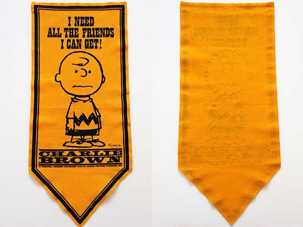 70s PEANUTS CHARLIE BROWNチャーリーブラウン フェルト ペナント 黄