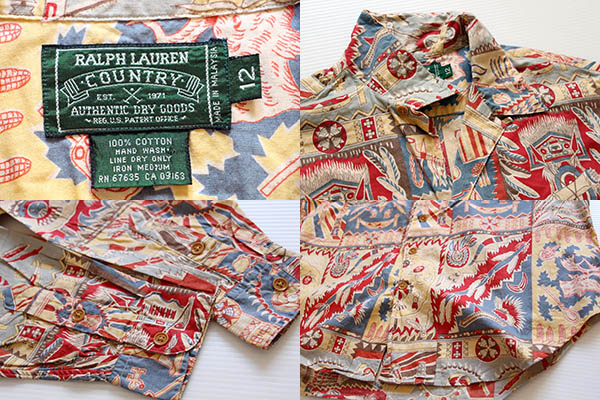 80s ポロ カントリー ラルフローレン ネイティブ柄 パネル コットン