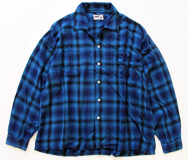 60s 日本製 Cranbrook オンブレチェック レーヨンシャツ XL