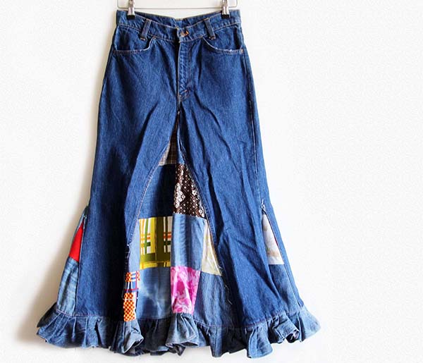 70s Levi'sリーバイス リメイク マキシ丈 パッチワーク デニム フレア