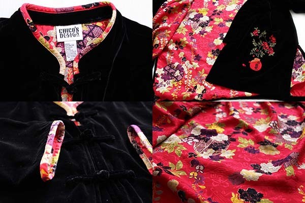 90s CHICO'S DESIGN 刺繍入り レーヨン×シルク ベロア チャイナ