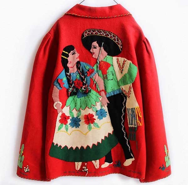 50s メキシコ製 Garcia Leal ハンドメイド 刺繍入り メキシカン ウール