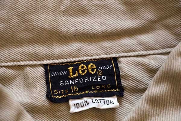 60s Leeリー マチ付き コットンツイル ワークシャツ カーキ 16L