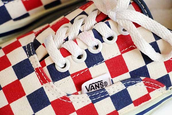 90s USA製 VANSバンズ ERAエラ チェッカーフラッグ 紺×赤×白 7.5