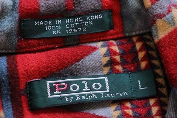 80s ポロ ラルフローレン ネイティブ柄 コットン プリントネルシャツ