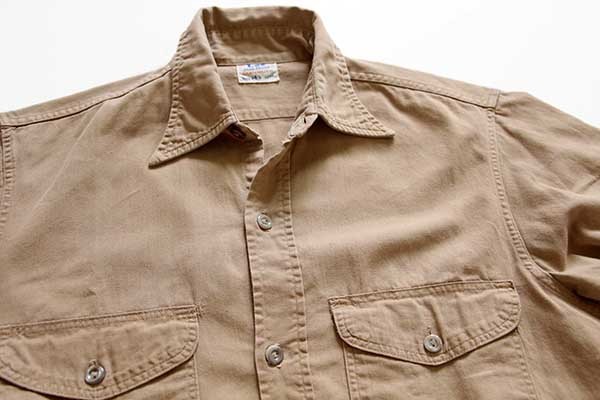 40s USA製 Leeリー マチ付き コットンポプリン ワークシャツ カーキ