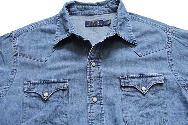 ポロ ラルフローレン ビンテージ加工 デニム ウエスタンシャツ L