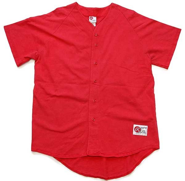 90s USA製 Rawlings 無地 コットン ベースボールシャツ 赤 XL