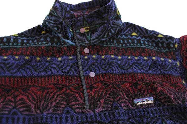 90s USA製 patagoniaパタゴニア 総柄 シンチラ フリース スナップT S