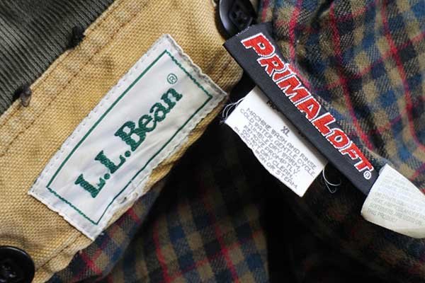 90s L.L.Bean チェック PRIMALOFTプリマロフト ライナー付き ダック地