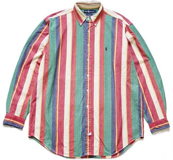 90s ラルフローレン クレイジーストライプ ボタンダウン コットン