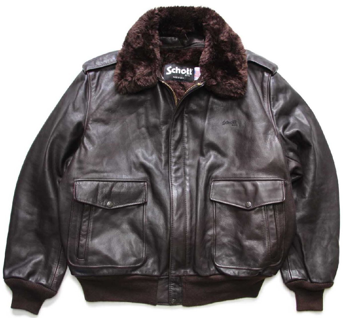 USA製 Schottショット A-2タイプ 184F ロゴ刺繍 襟ボア&ライナー付き