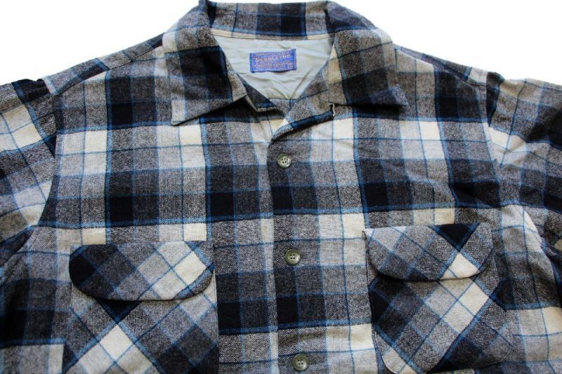 50s PENDLETONペンドルトン チェック オープンカラー ウールシャツ XL