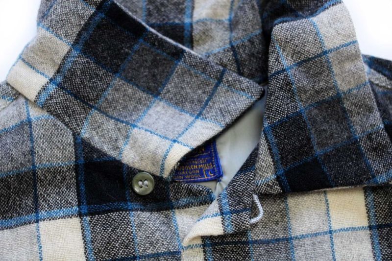 50s PENDLETONペンドルトン チェック オープンカラー ウールシャツ L