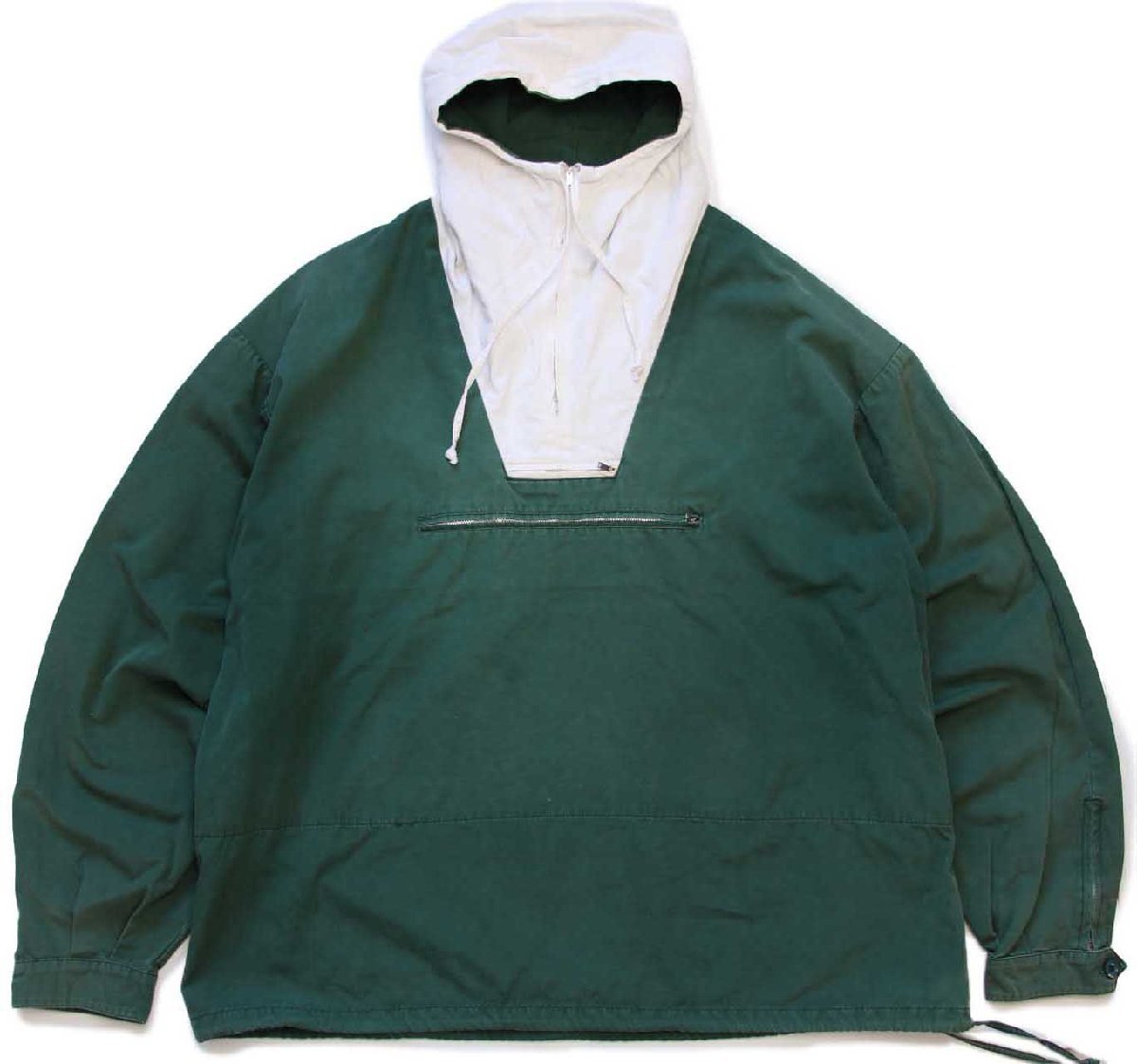 90s J.CREW ツートン 切り替え コットン アノラックパーカー 緑×白 M