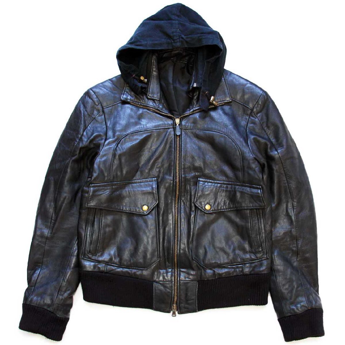 80s イタリア製 Vera Pelle フード付き 薄中綿入り レザージャケット