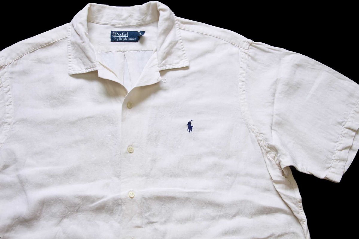 90s ポロ ラルフローレン ワンポイント 織り柄 半袖 リネン×シルク