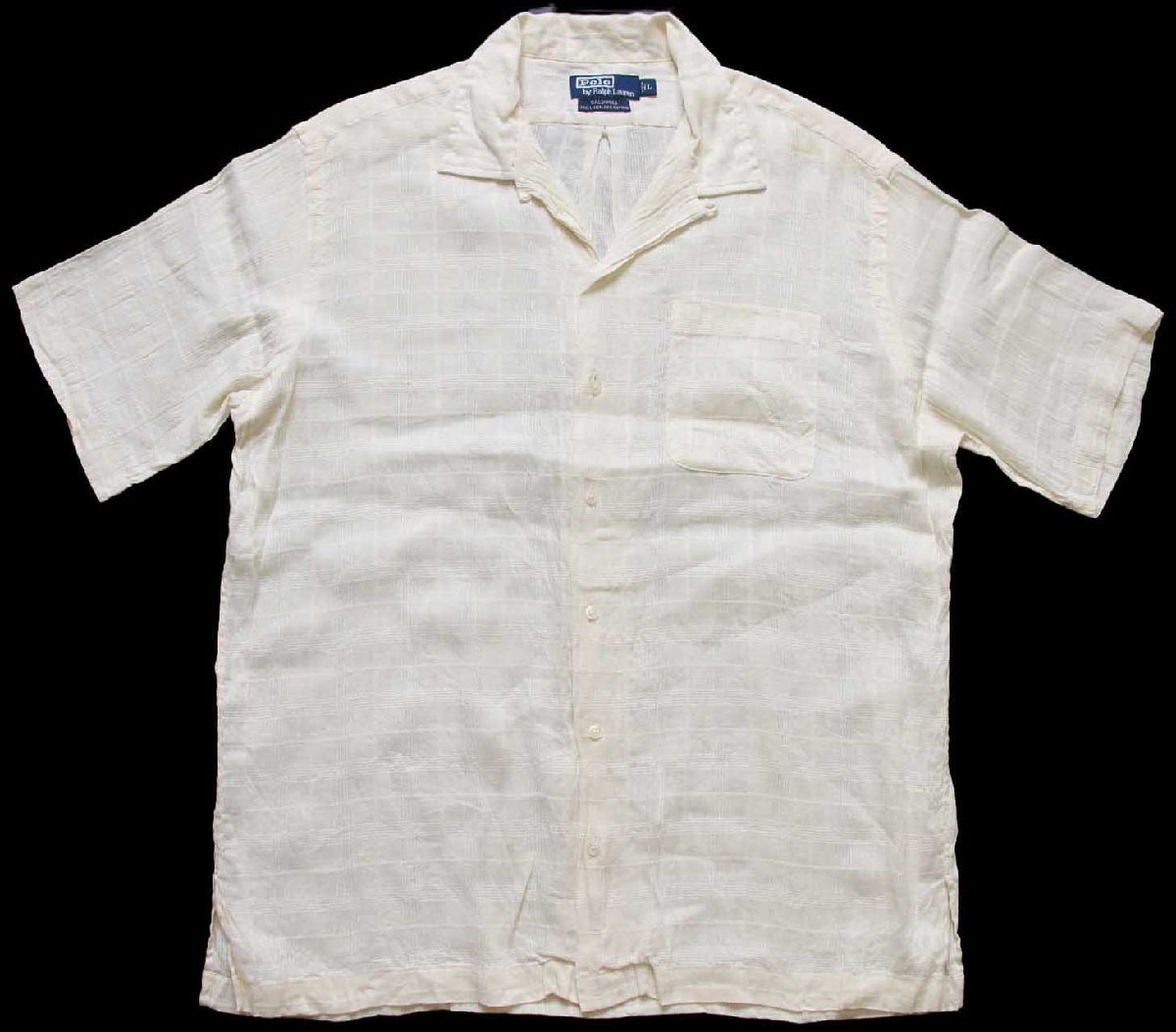 90s ポロ ラルフローレン CALDWELL 織り柄 チェック 半袖 リネン