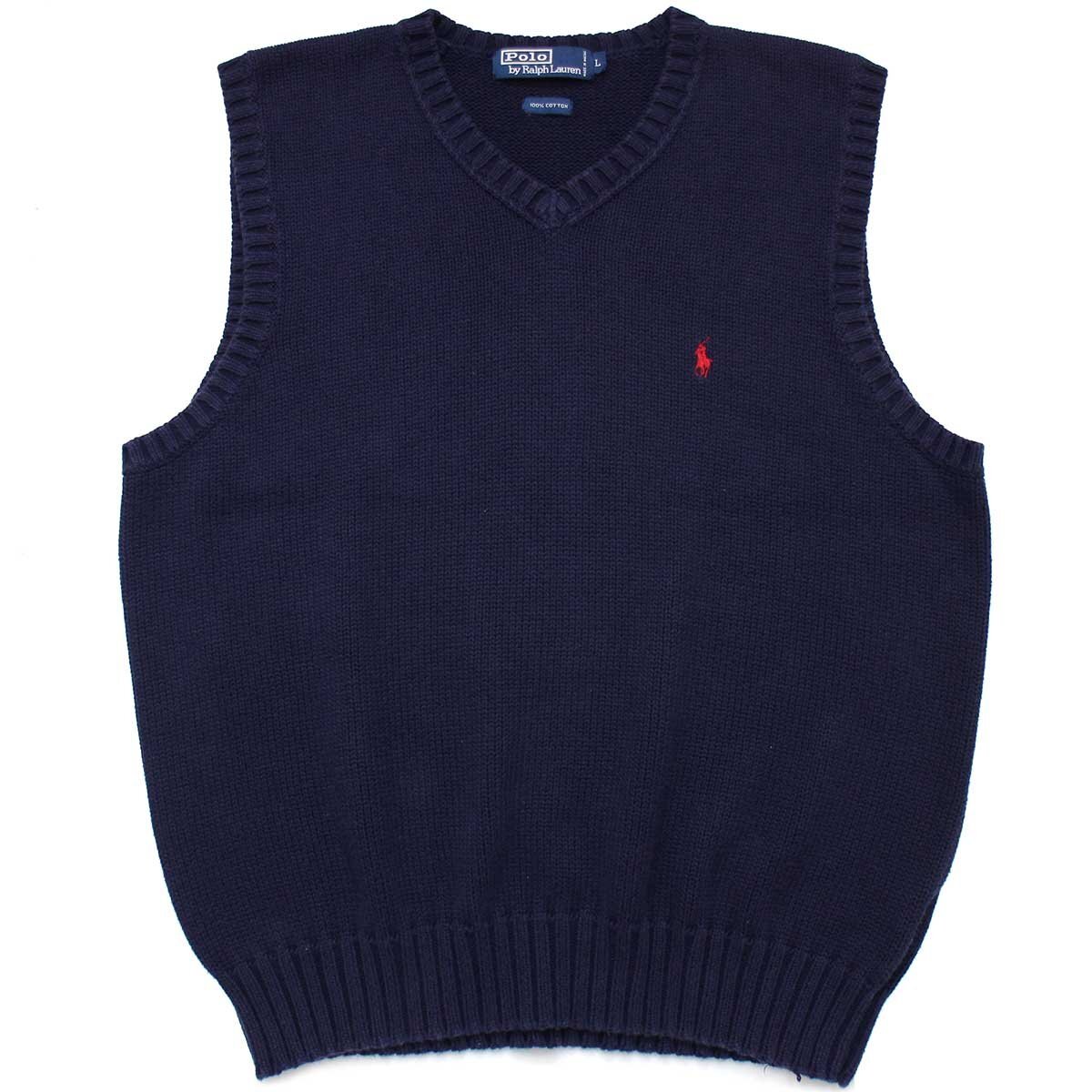 90s ポロ ラルフローレン ワンポイント Vネック コットンニット ベスト
