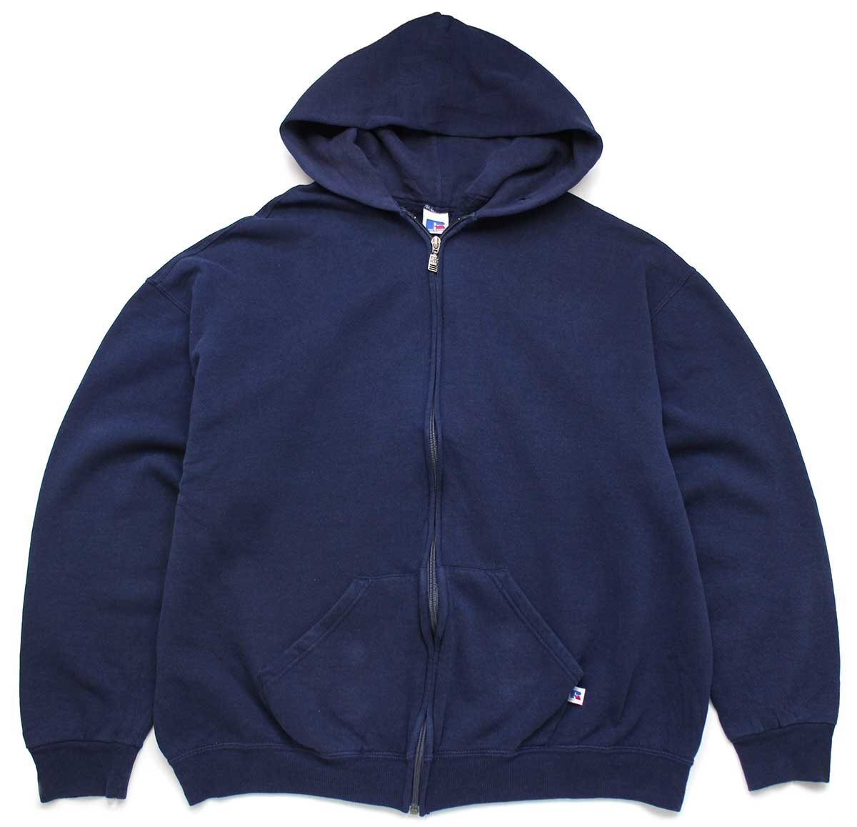 90s メキシコ製 RUSSELLラッセル 無地 スウェット ジップパーカー 紺