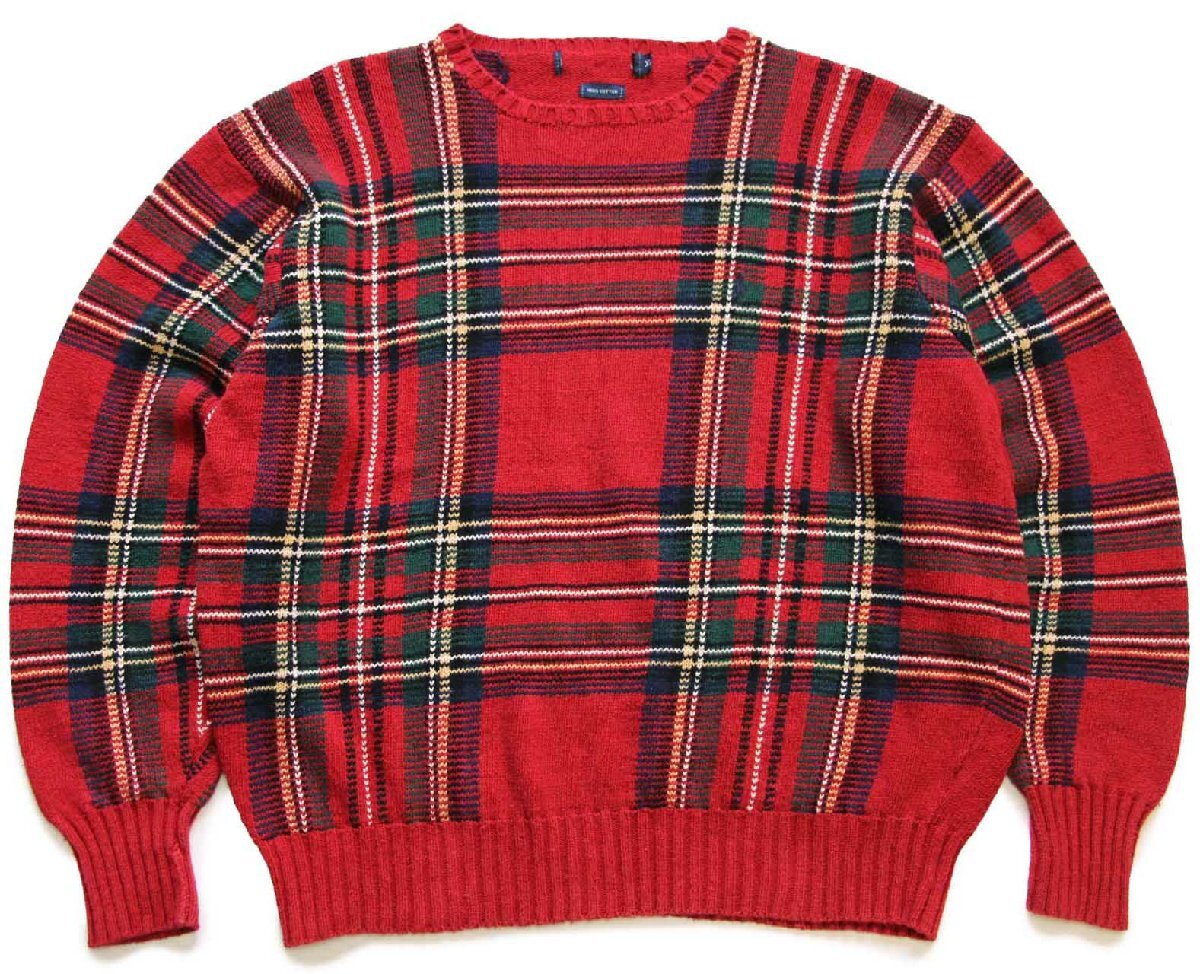 90s ポロ ラルフローレン タータンチェック コットンニット セーター