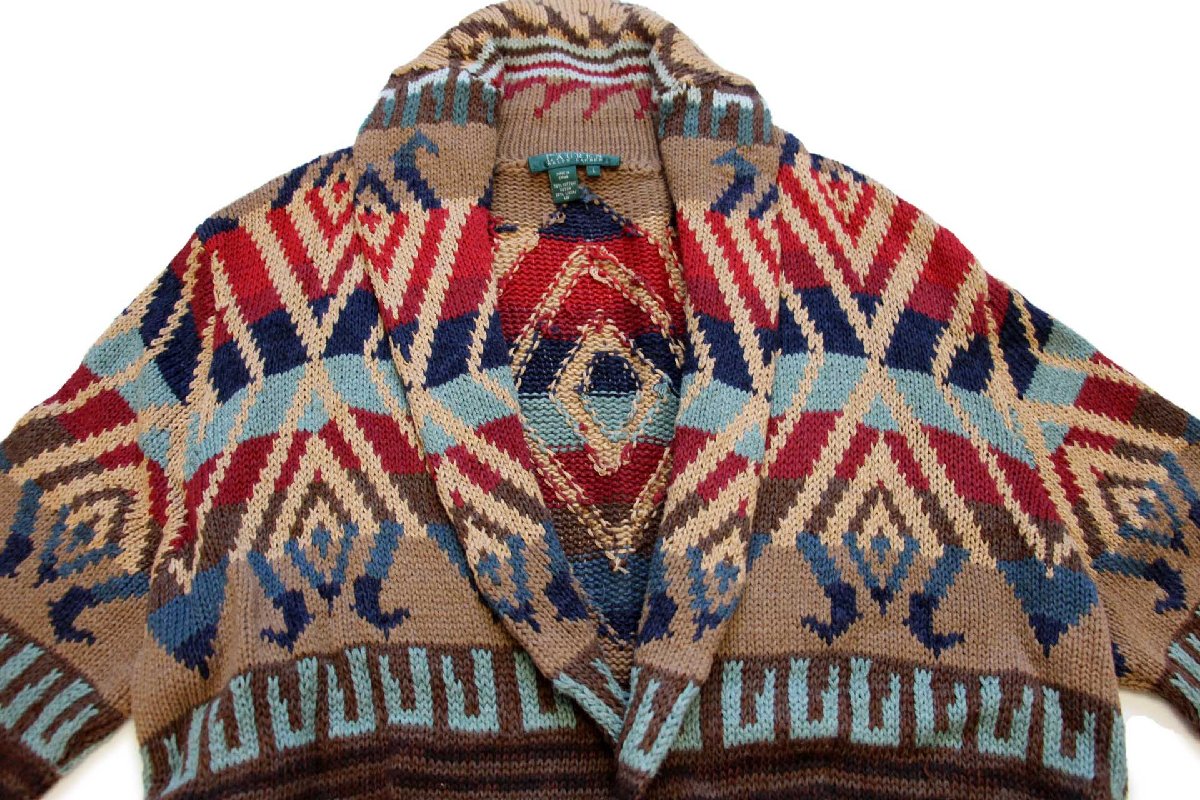 LAUREN ラルフローレン ネイティブ柄 ショールカラー コットン×リネン