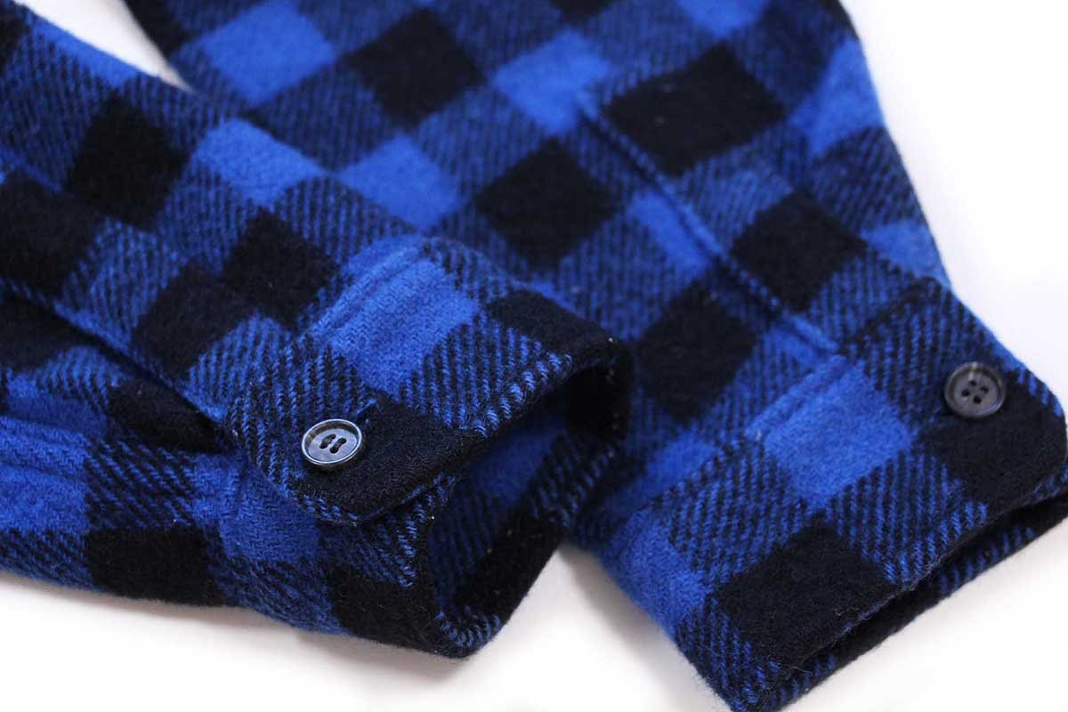 80s Woolrichウールリッチ バッファローチェック ウールシャツ 青×黒