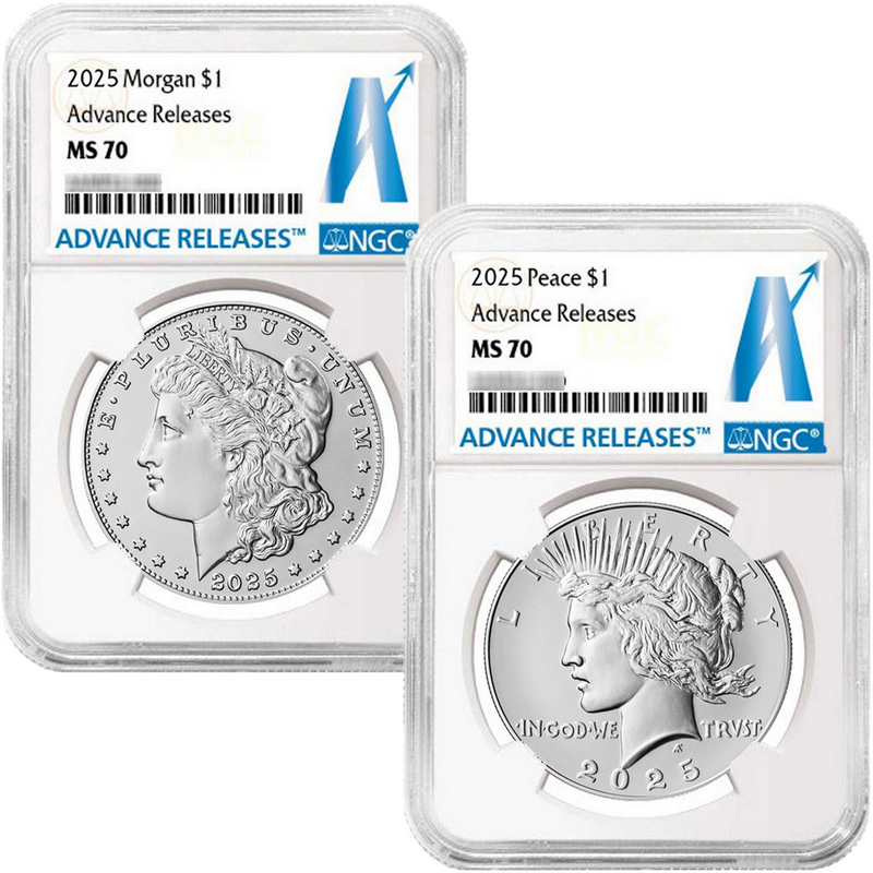 2025 Morgan and Peace Silver Dollar Set MS70 Advance Releases NGC