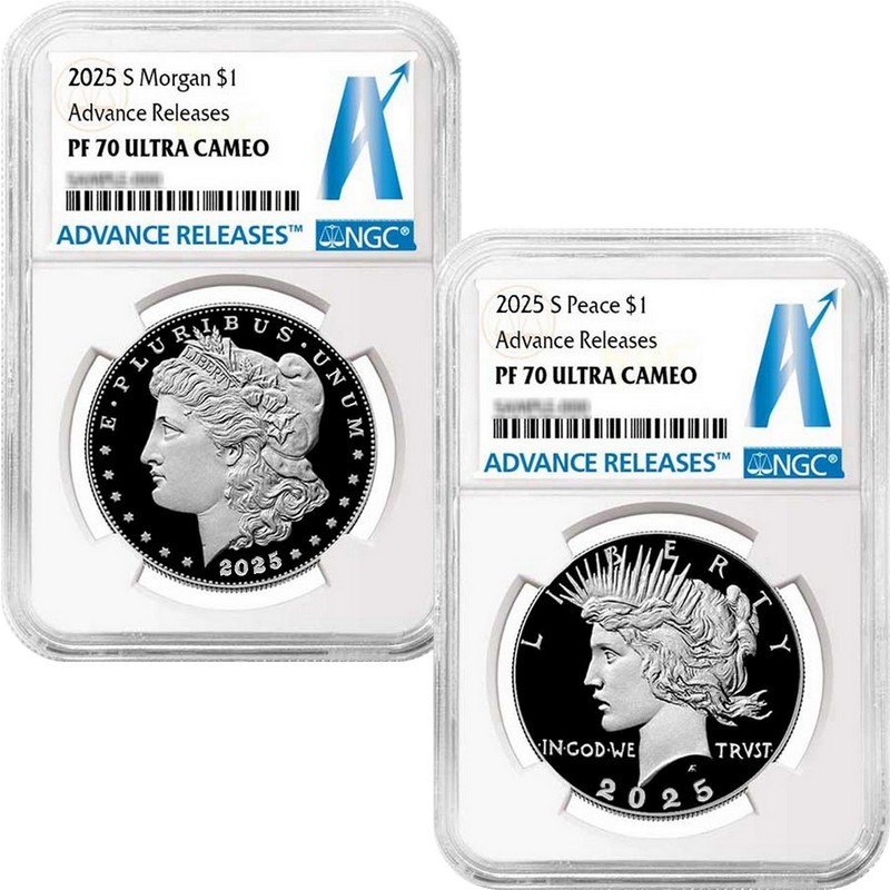 2025 S Morgan and Peace Silver Dollar Set PF70 Advance Releases