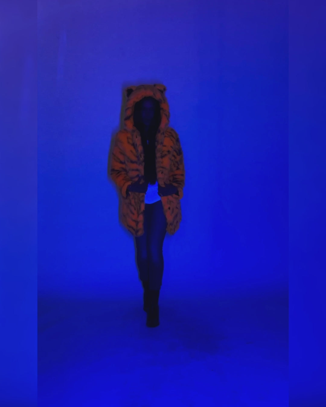 Men's Faux Fur Coat With Hood & Ears | Neon Orange Tiger - SpiritHoods