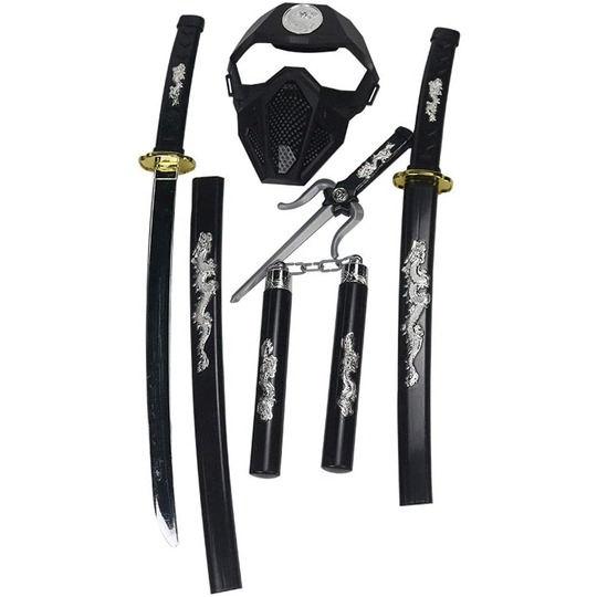 プラスチック製 忍者コスプレ 忍者道具セット 忍者ごっこ 刀2本 お面1