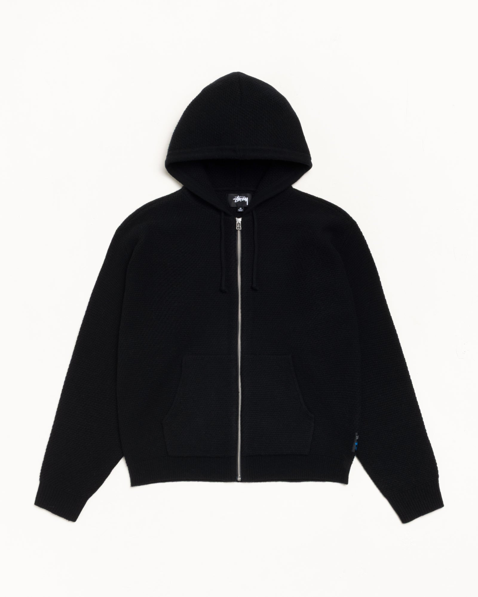 Textured Zip Hooded Sweater – Black | Tops & Knits | Stüssy