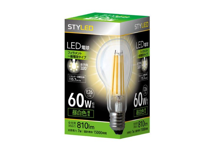 LED電球 E26口金 クリア電球 60W相当 810lm 一般電球形 昼白色