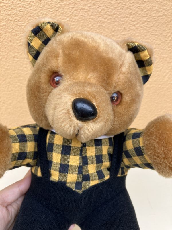 Gingham Check Brown Teddy Bear くま ビンテージ ぬいぐるみ ブラウン
