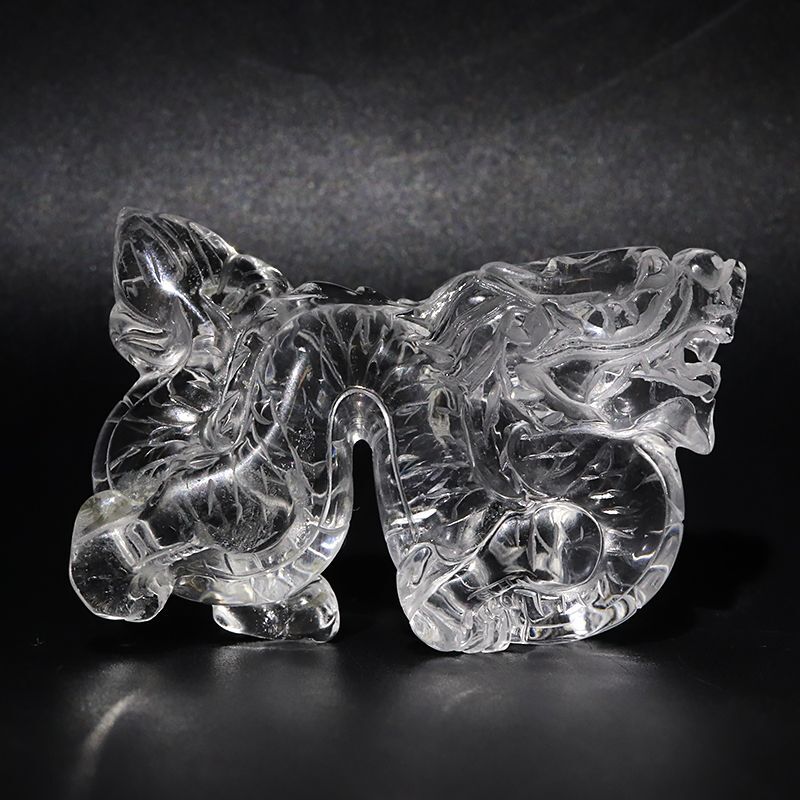 置物 彫り物 高品質水晶龍 ブラジル産 手彫り 風水 運気 金運 財運