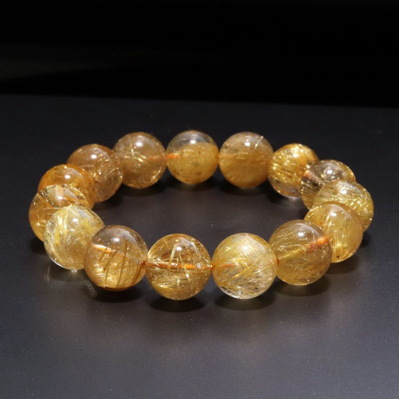 ブレス ルチルクォーツ＜ブラジル産＞ 丸 約14.5mm 金運 財運