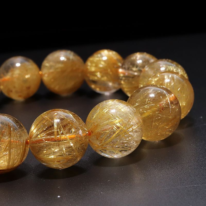 ブレス ルチルクォーツ＜ブラジル産＞ 丸 約14.5mm 金運 財運