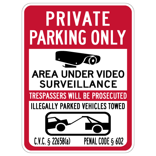 California Private Parking Tow Away CVC Section 22658 Sign - 18x24