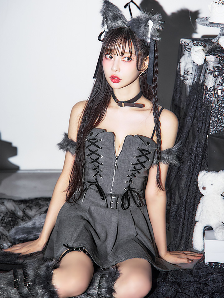 ハロウィン】レースアップオオカミセットアップ 【コスプレ8点セット