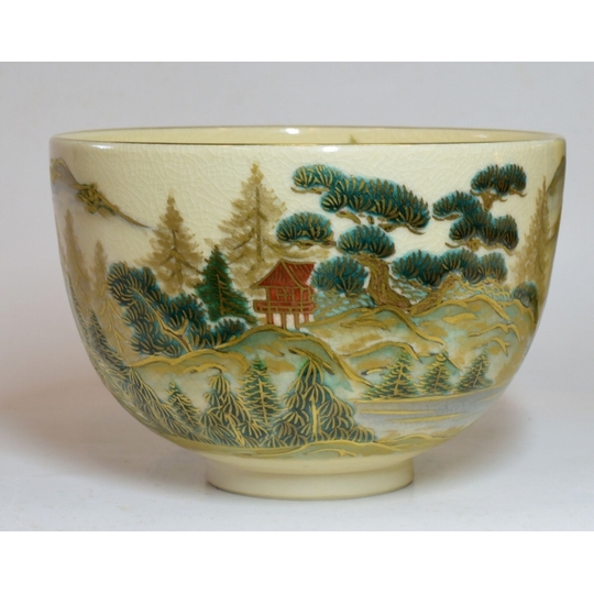 清閑寺窯 杉田祥平作 森と山の社画茶碗 すいぎょく園｜創業百年、お茶