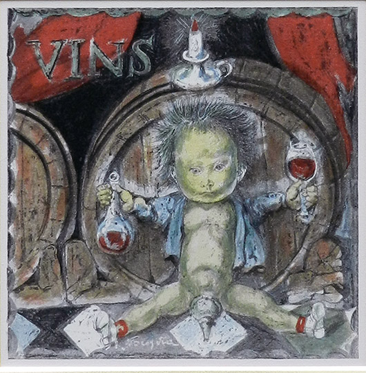 藤田嗣治作品紹介｜四十雀：ワイン｜銀座の絵画販売・買取の画廊ー翠波画廊