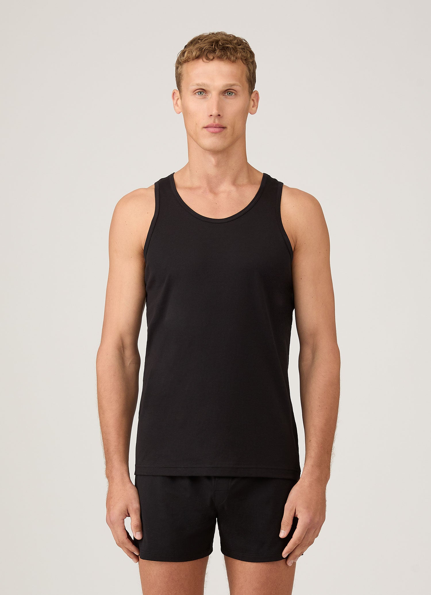 Men's Superfine Cotton Underwear Vest in Black | Sunspel