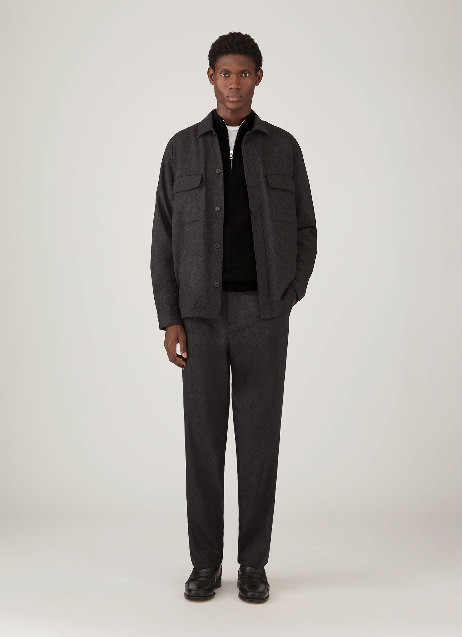 ウールカシミヤ フランネル オーバーシャ​​ツ（Charcoal Melange