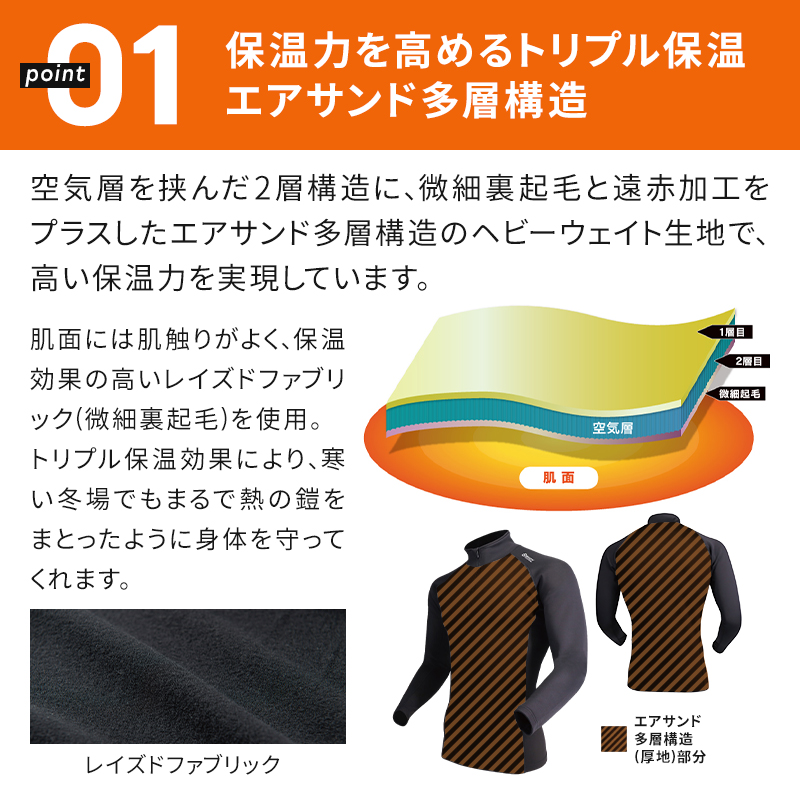 作業服の通販 BTヒートブーストヘビーウェイトハーフジップハイネック