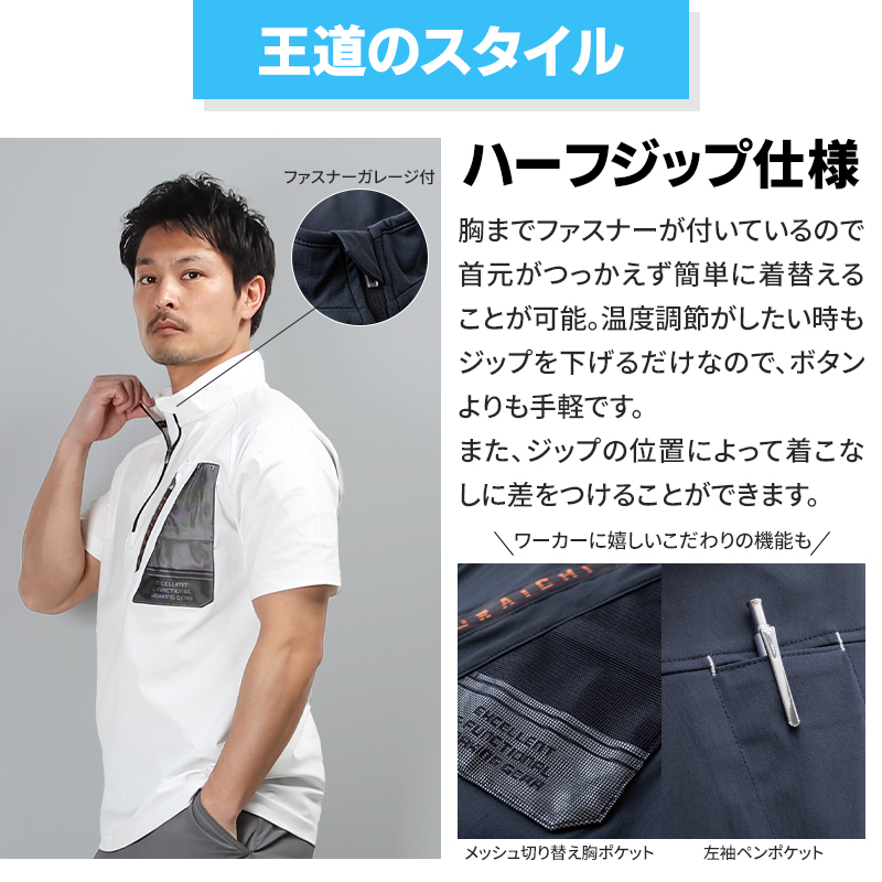 作業用 半袖ジップアップシャツ 寅壱TORA 5952-624【サンワーク本店】