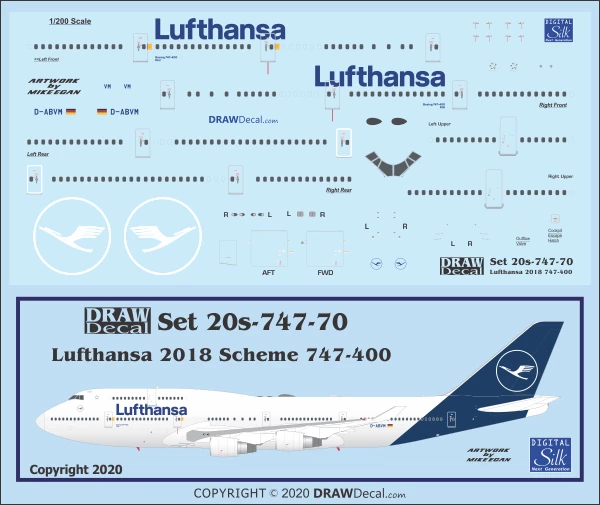 Boeing 747-400 - Lufthansa (2018 Scheme) Draw Decal -20-747-70
