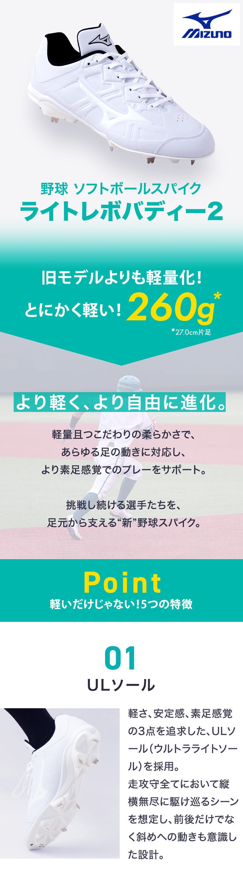 ミズノ（MIZUNO）（メンズ）野球 ソフトボールスパイク 金具 白 ライト