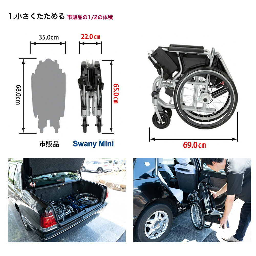 世界最小クラス 車椅子 スワニー・ミニ（自走式）【レンタル】
