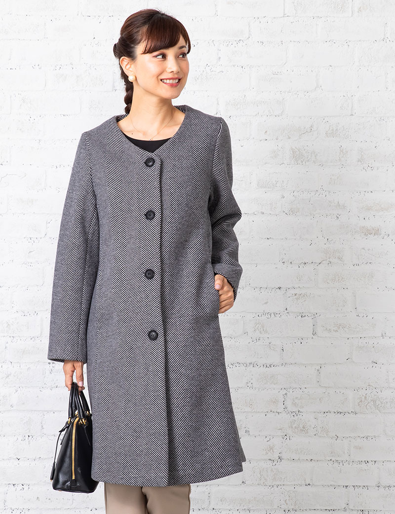 襟3WAY！エコファー付き ニットツイード ママコート 産前産後兼用