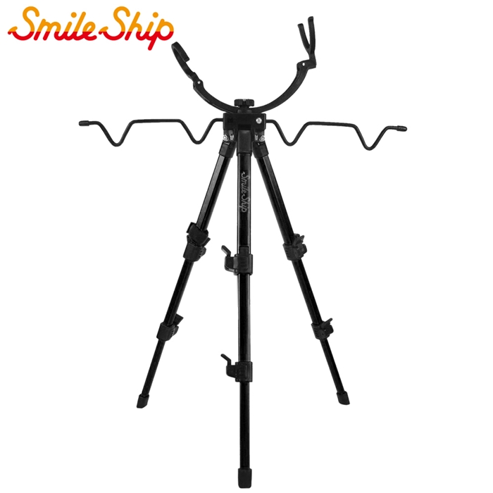 スマイルシップ アルミ三脚 ミニ 3段 竿掛け付 ブラック - 釣具の